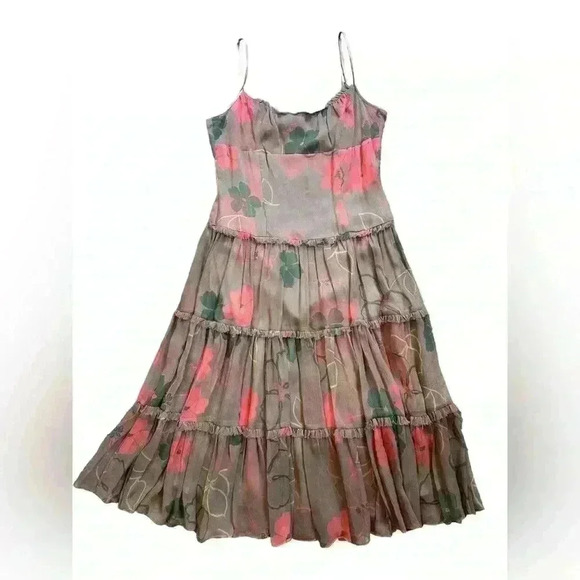 ADRIANNA 100% SILK TIERED SPAGHETTI DRESS Size 10 - Picture 1 of 12
